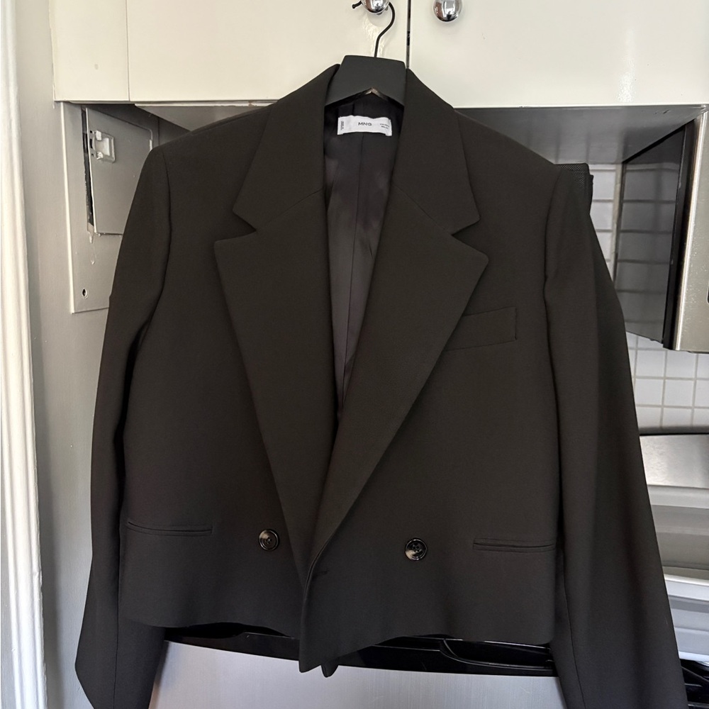 Mango Cropped Double-Breasted Blazer in Black Size S Like New